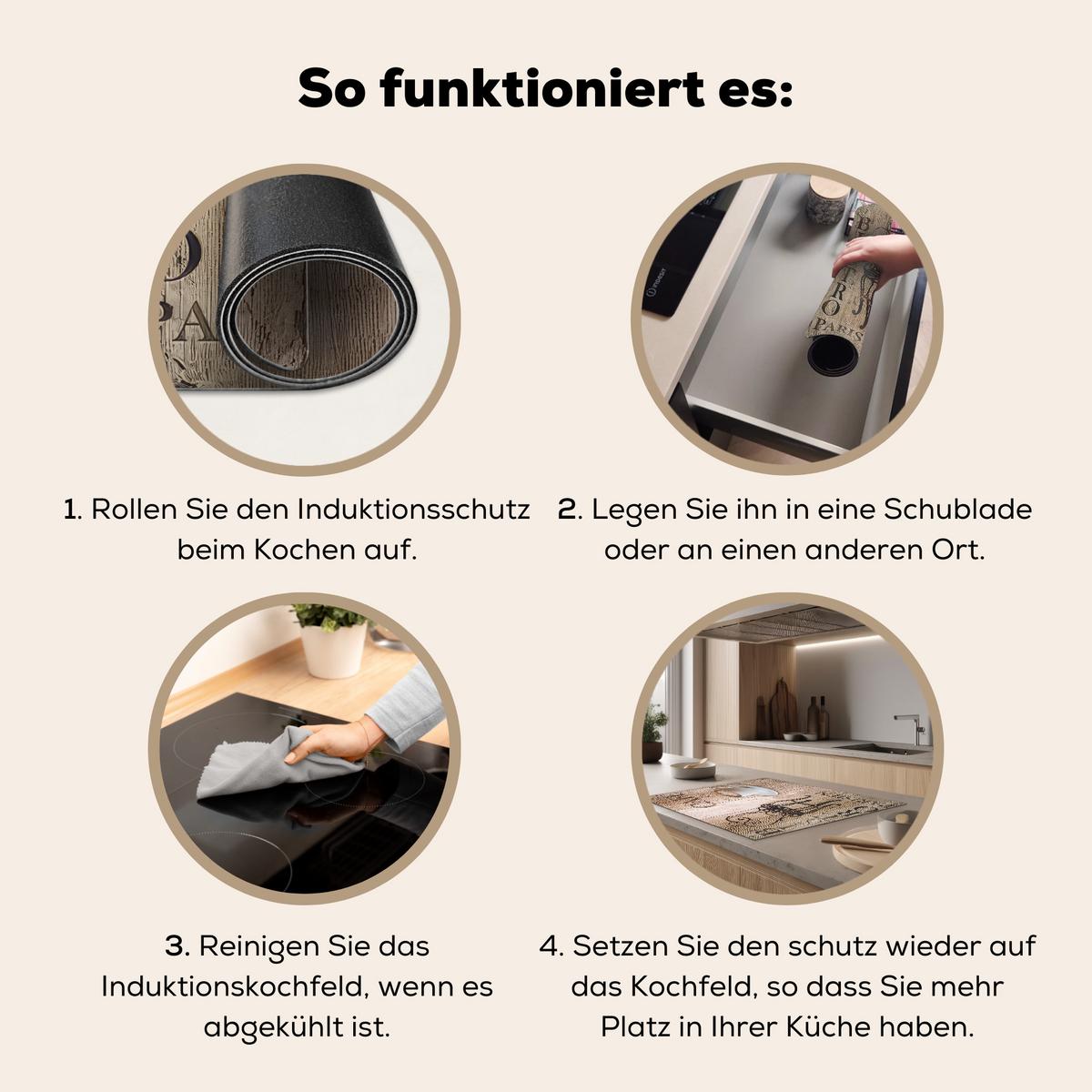 HERDABDECKPLATTE Bistro Parisien - Café - Kaffee - Jahrgang Induktionsmatte 77x59 cm - Cappuccino, Kunststoff (77/59/0.2cm) - MuchoWow