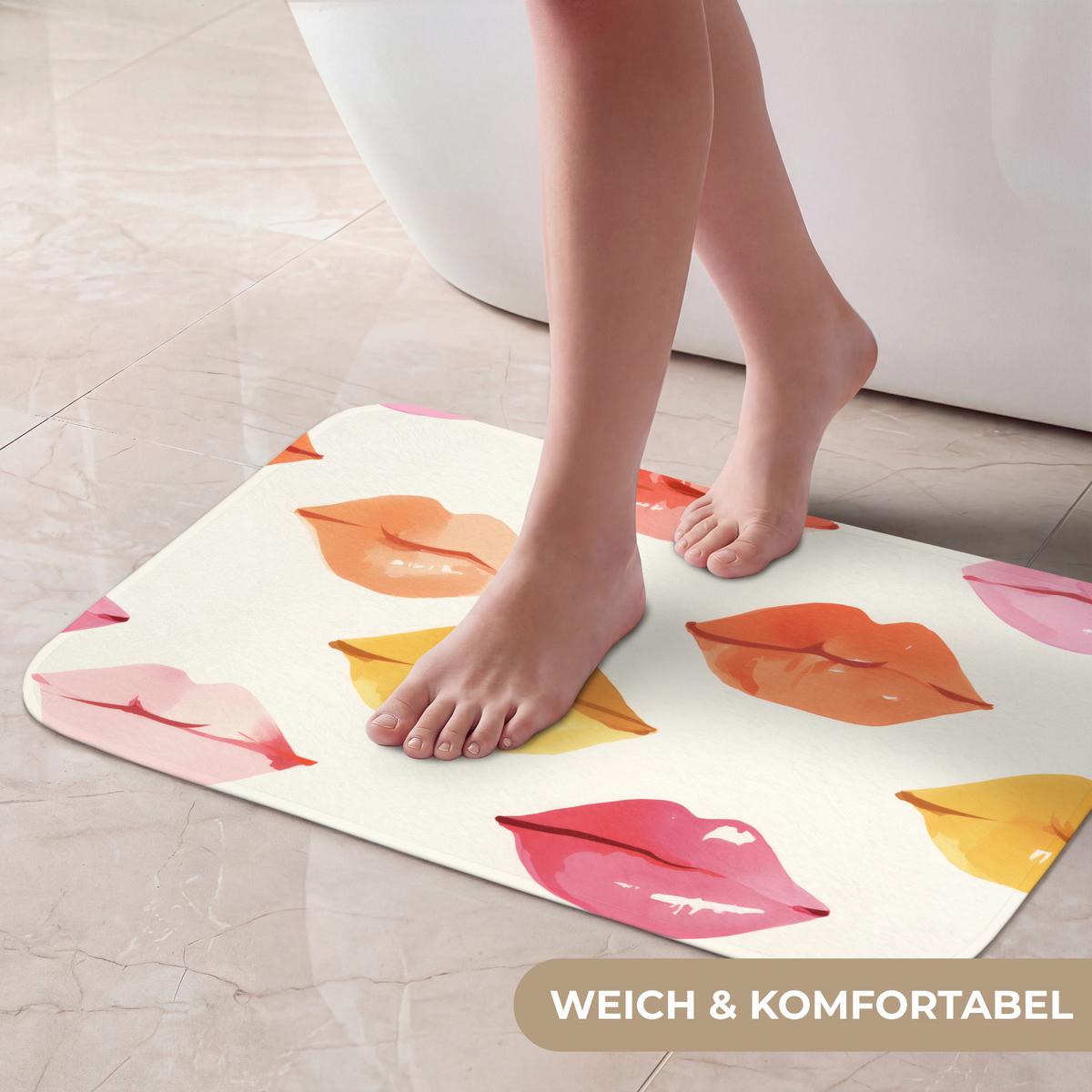 BADEMATTE Lippen - Bunt - Glänzend 60x40 cm - Rosa, Textil (60/40cm) - OnlyWow