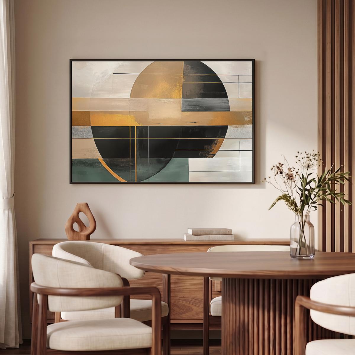 LEINWAND Bilder mit Rahmen - Abstrakt - Gold - Bronze - Grün - Formen - Modern - 90x60 - Multicolor, Textil (90/60cm) - MuchoWow