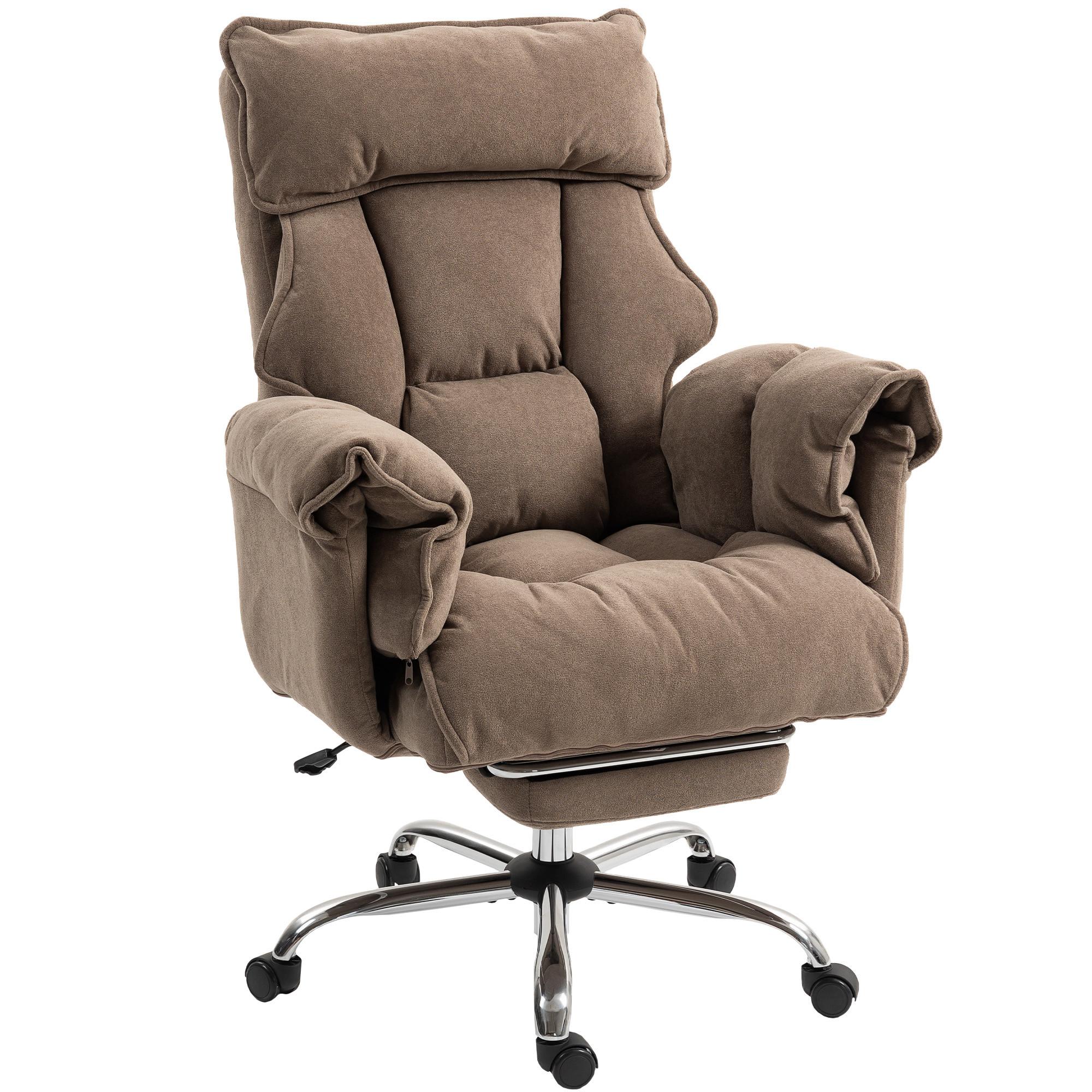 BÜROSTUHL Ergonomischer Schreibtischstuhl mit doppellagiger Polsterung Fußstütze - Hellbraun/Silberfarben, Textil/Metall (80/114/80cm) - HOMCOM