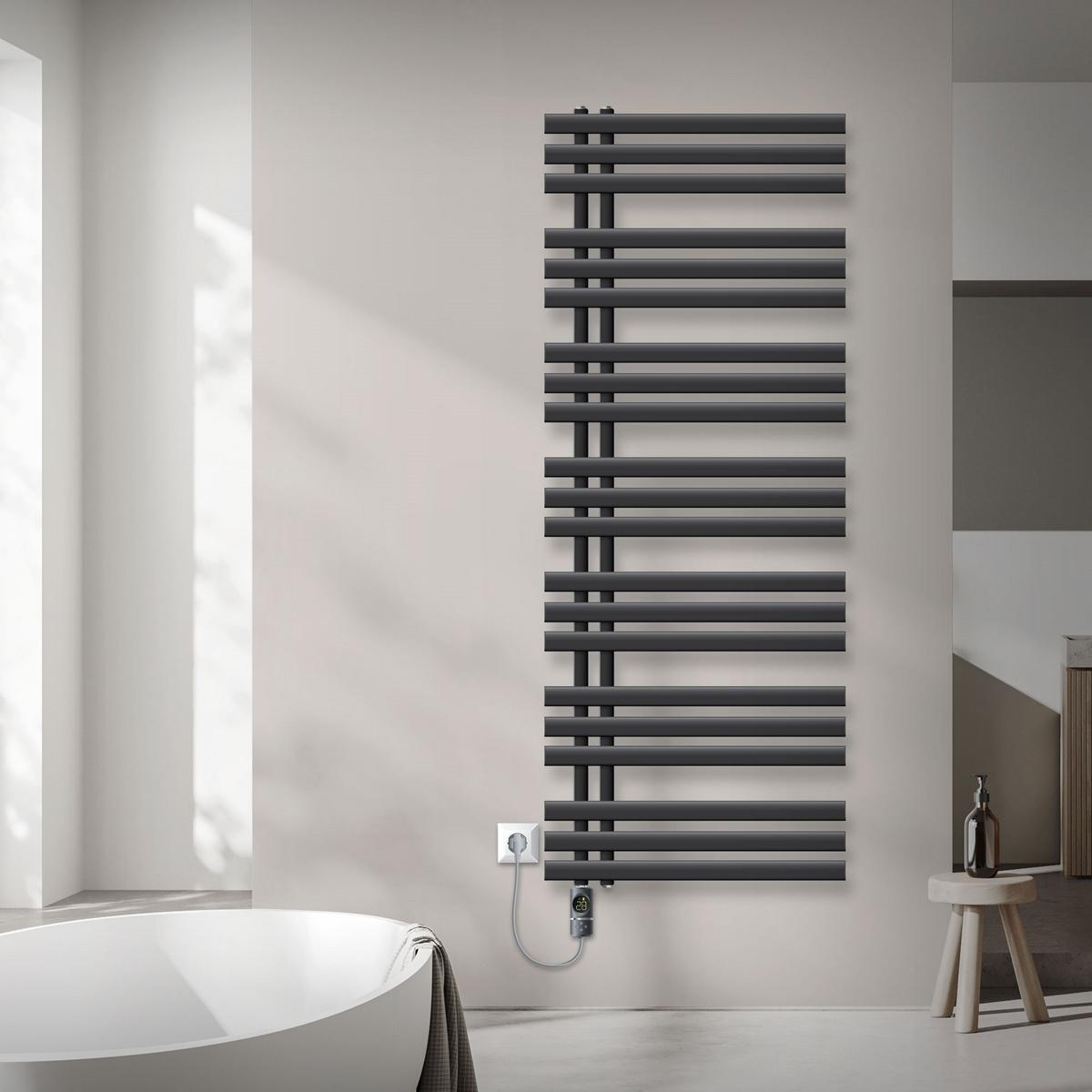 BADHEIZKÖRPER elektrisch Iron EM 600x1600 mm Anthrazit mit Heizstab 1200W Digital - Anthrazit, Metall (60/160/3cm) - LuxeBath