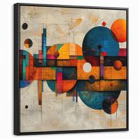 LEINWAND Bilder mit Rahmen - Vintage - Moderne Kunst - Orange - Geometrische Formen - 50x50 - Multicolor, Textil (50/50cm) - MuchoWow