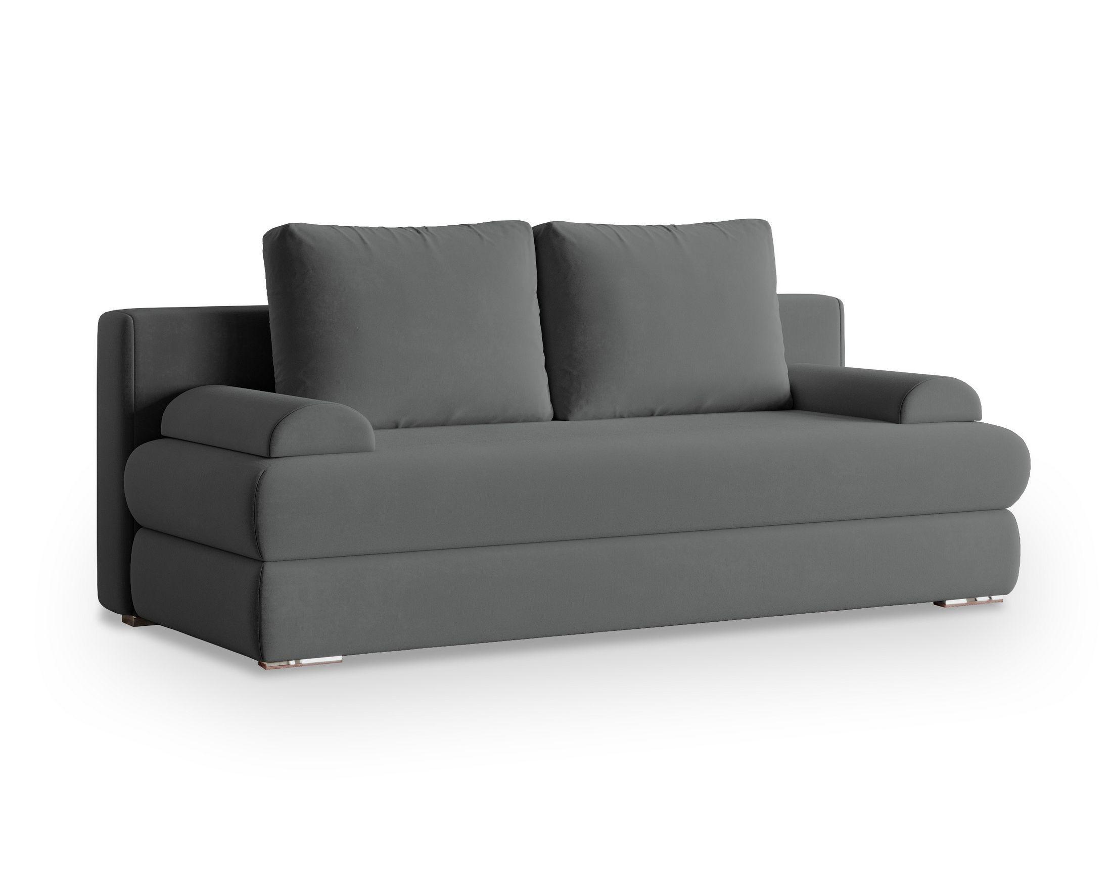 SCHLAFSOFA ASPERO Grau Plüsch-Stoff mit Schlaffunktion - Grau, Holz (200/95/75cm) - MASSENO