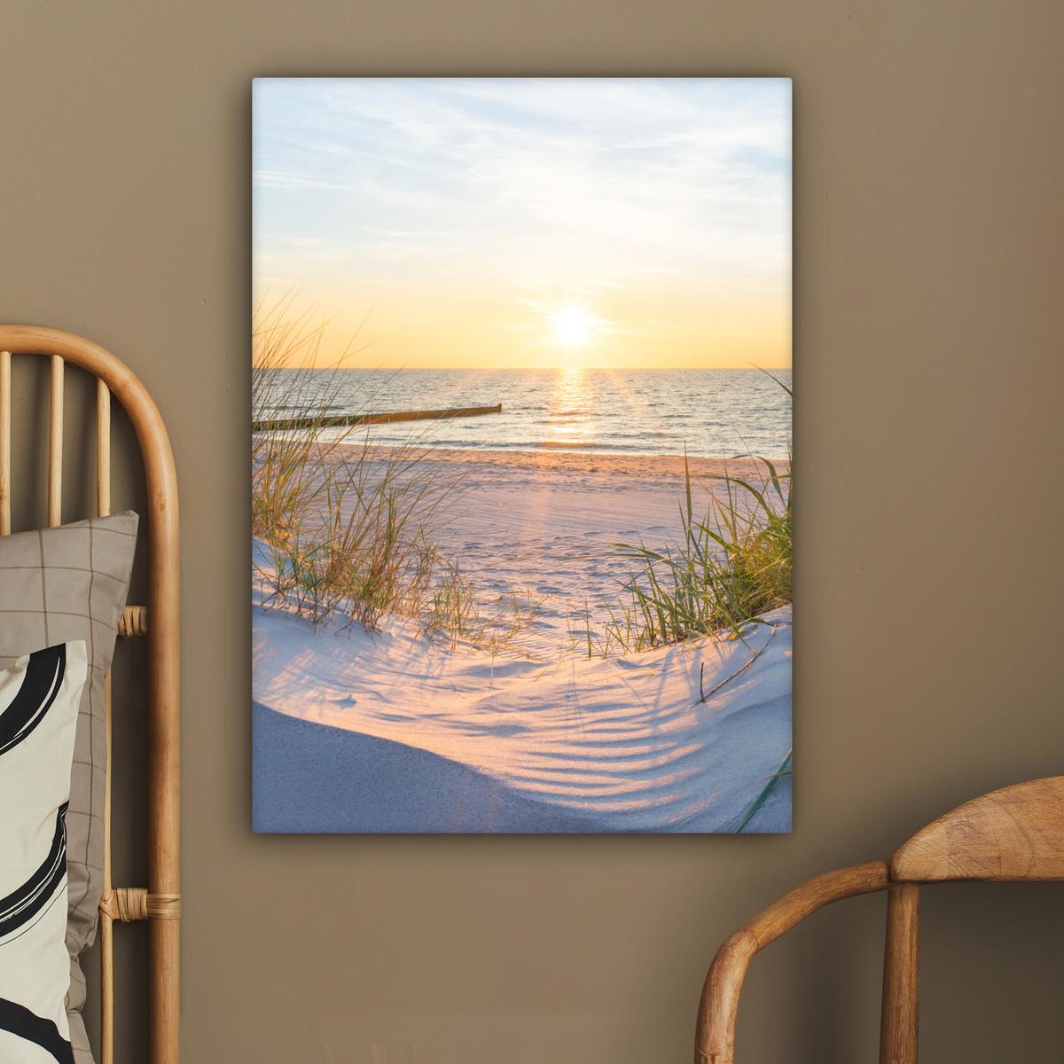 LEINWANDBILD Strand - Sonne - Düne - Gras - Sand - Horizont Wandbild Wohnzimmer 60x80 cm - Hellblau, Textil (60/80cm) - MuchoWow