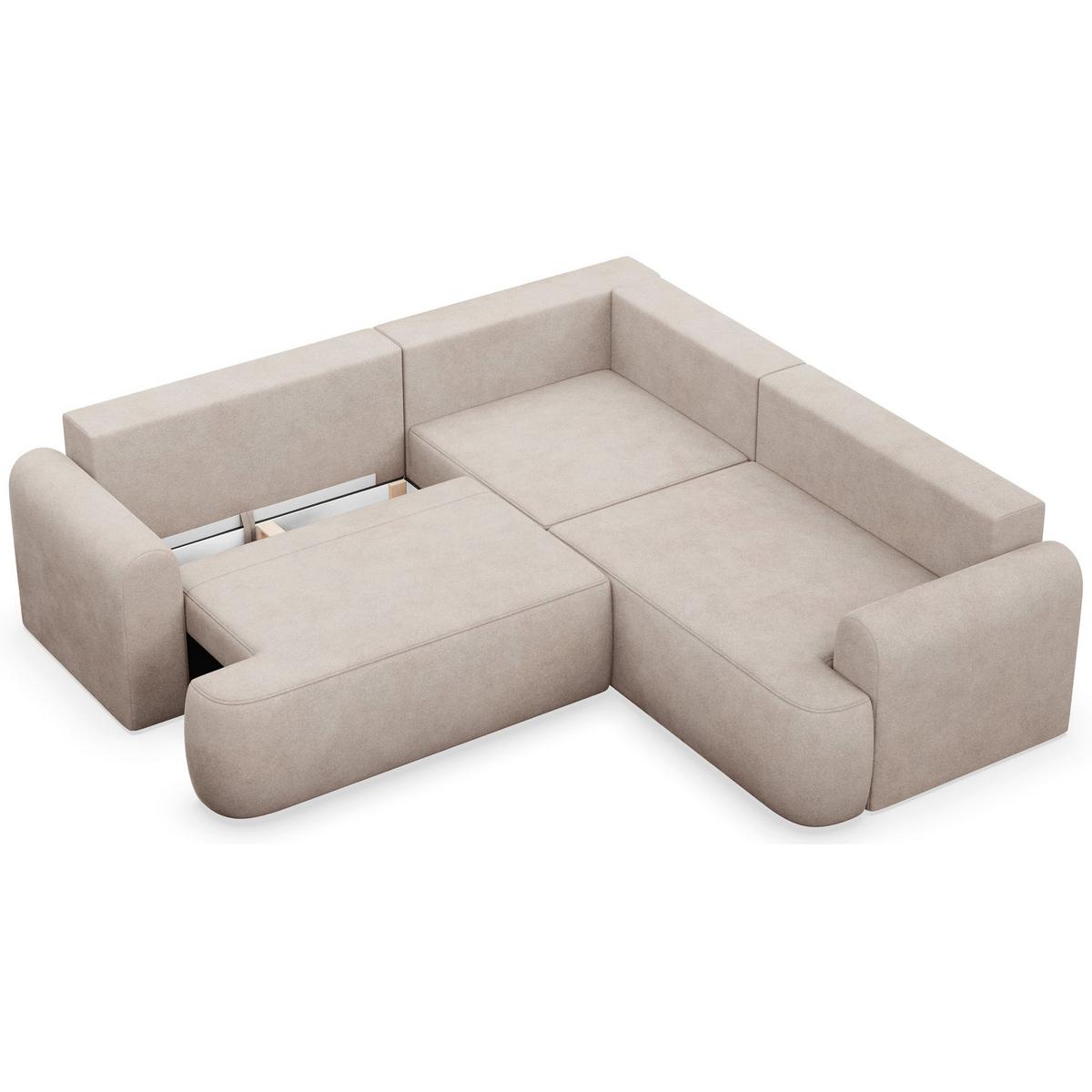 ECKSCHLAFSOFA Ovo BEIGER VELOURSSTOFF universell MIT BETTKASTEN - Beige/Schwarz, Kunststoff/Textil (245/245cm) - Selsey