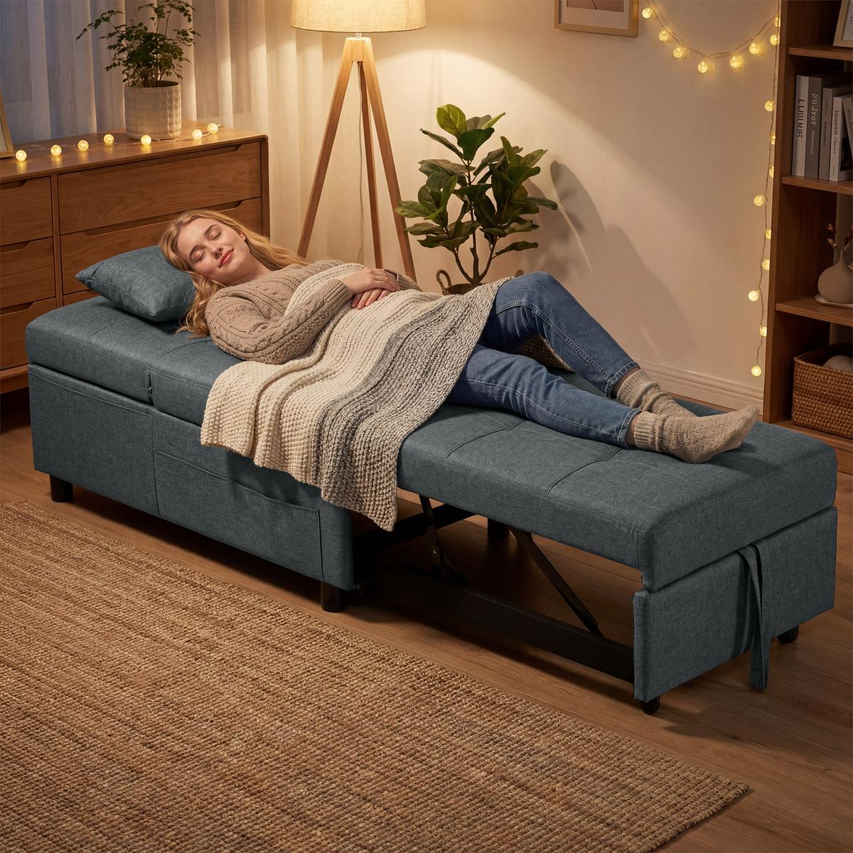 SCHLAFSESSEL aus Eukalyptusholz Polyester Grau - Dunkelgrau, Textil (104/43/65.5cm) - HOMCOM