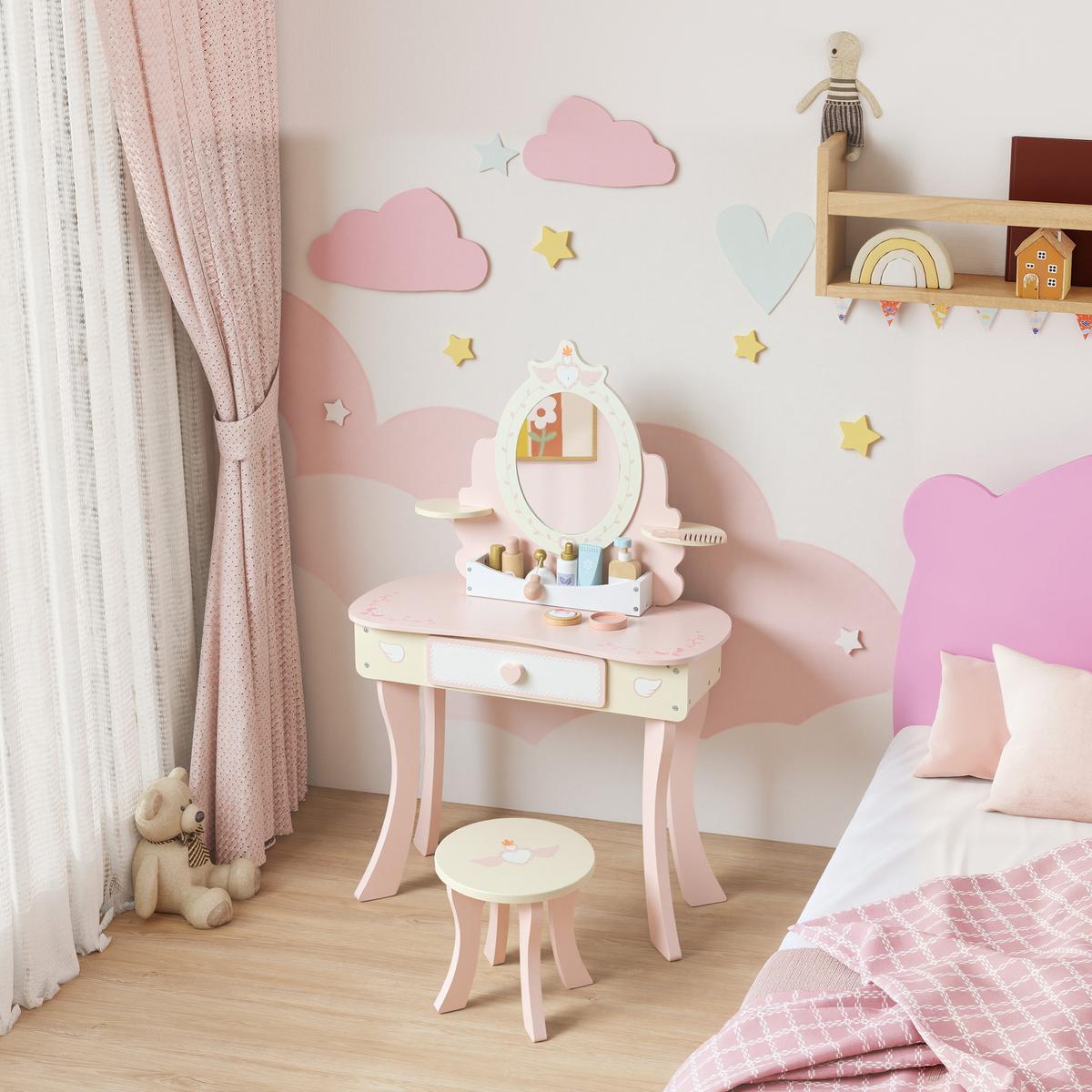 SCHMINKTISCH-KINDER 9er Set MDF Holz Rosa - Rosa, Holz/Holzwerkstoff (29.6/89.8/59.8cm) - AIYAPLAY