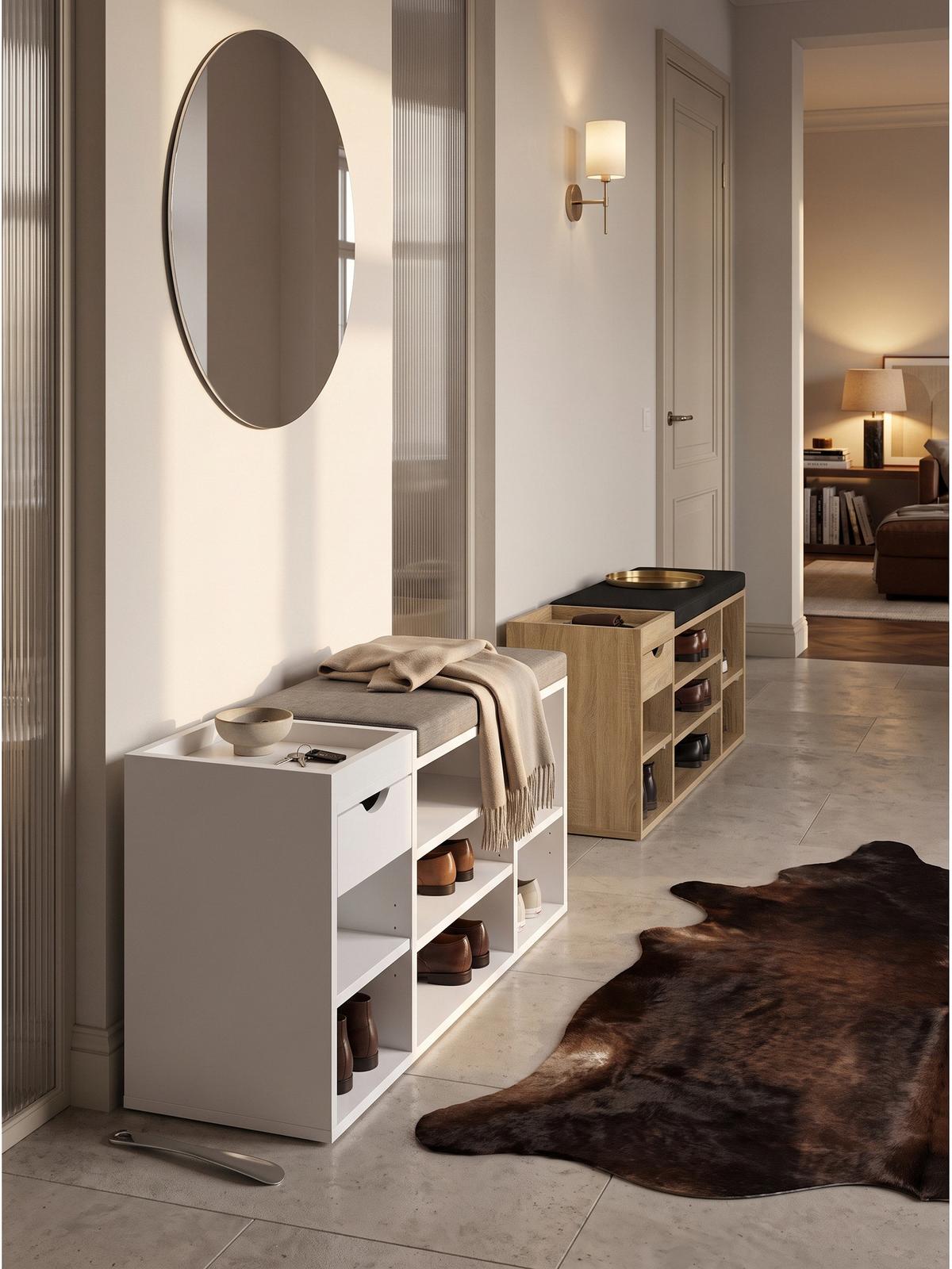 GARDEROBENBANK CARTAGENA, Stoff, Weiß, 100 x 30 x 45 cm - Weiß/Grau, Holzwerkstoff/Textil (100/45/30cm) - KADIMA DESIGN