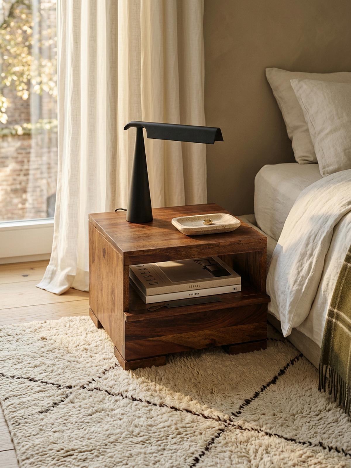 NACHTTISCH Massivholz Schublade Ablage Pflegeleicht NAKO, Braun 40x40x30 cm - Braun, Holz (40/30/40cm) - KADIMA DESIGN