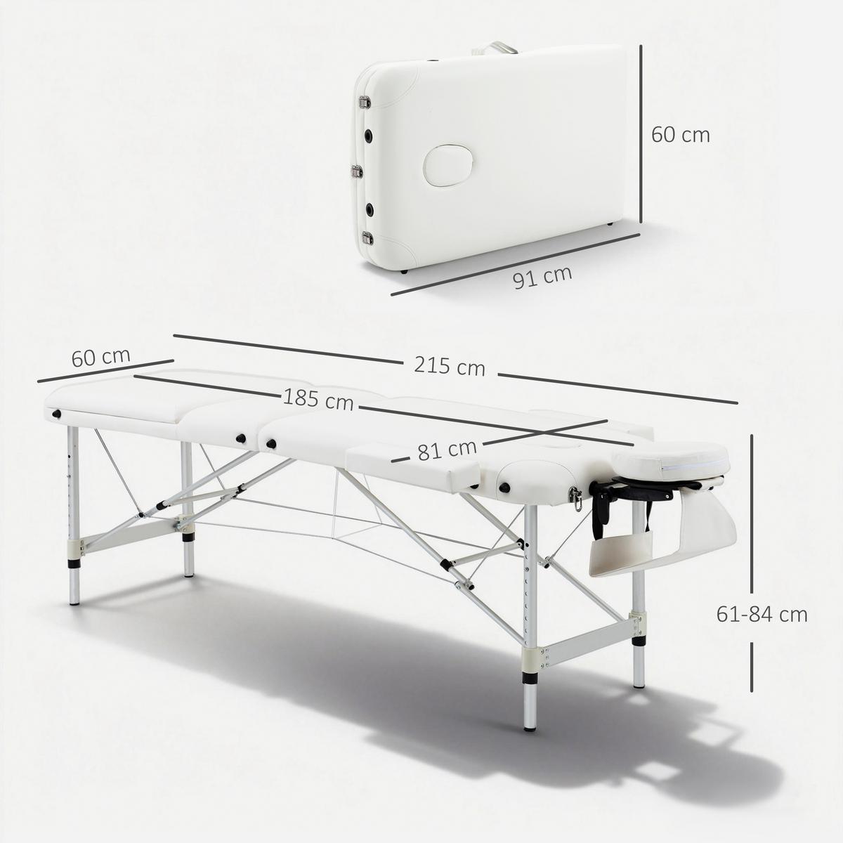 MASSAGELIEGEN höhenverstellbarer Massagetisch Massagebett Aluminium Kunststoff - Weiß, Metall (81/84/215cm) - HOMCOM