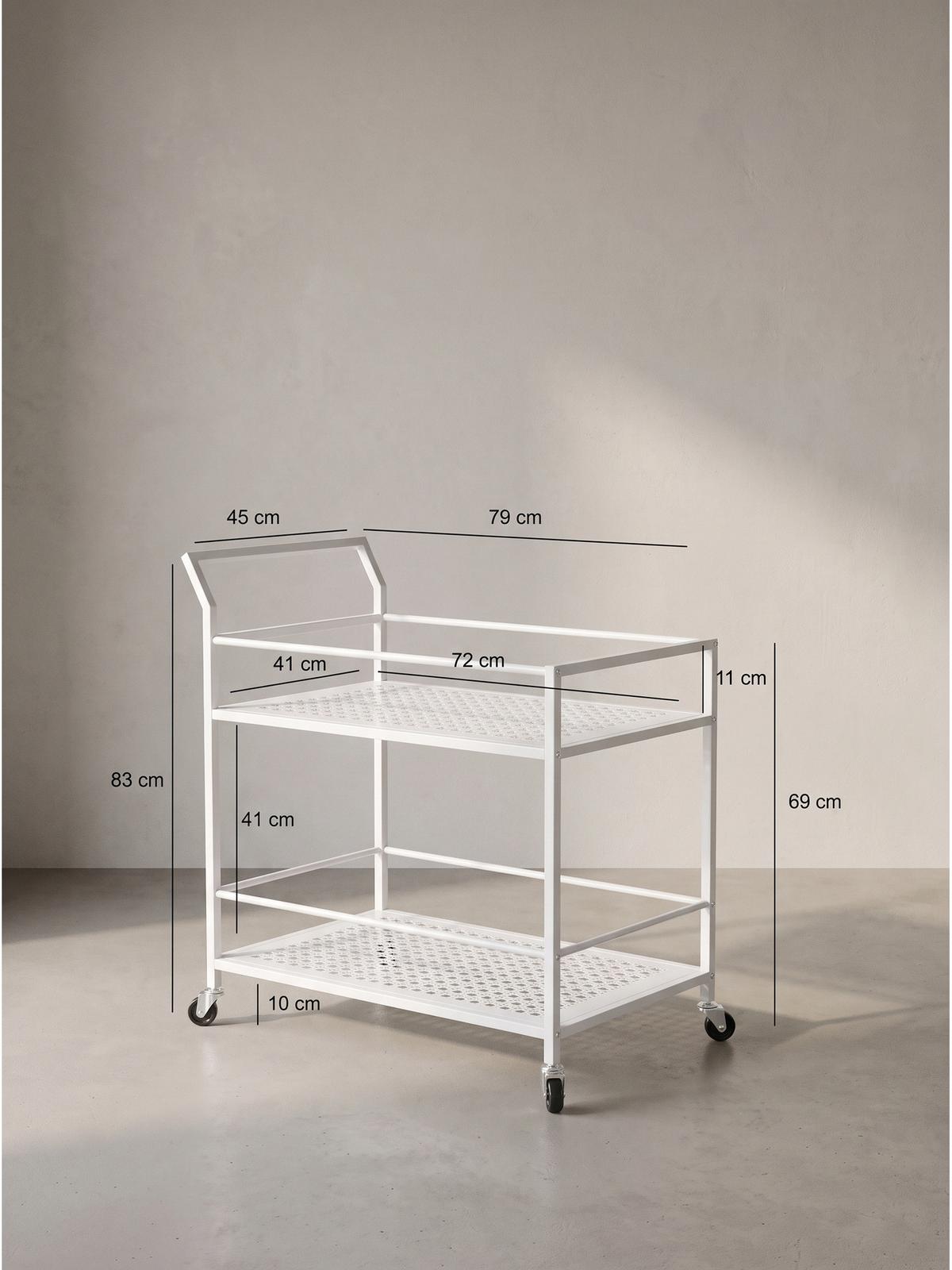 SERVIERWAGEN ALCUDIA, Eisen, mit Ablagen, mit Gitterstruktur, Weiß, 79 x 45 x 83 cm - Weiß, Metall (79/83/45cm) - KADIMA DESIGN