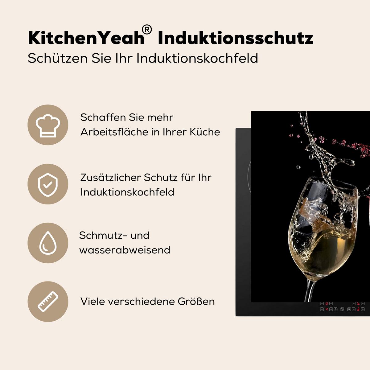 HERDABDECKPLATTE Rotwein - Weißwein - Glas - Schwarz Herdabdeckung Induktionsfeld 65x52 cm - Weinrot, Kunststoff (65/52/0.2cm) - MuchoWow