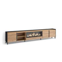 LOWBOARD, Eiche und Schwarz, 315/35/61cm, Kamin mit Feuereffekt XXL - Eichefarben, Holzwerkstoff (315/61/35cm) - Skraut Home