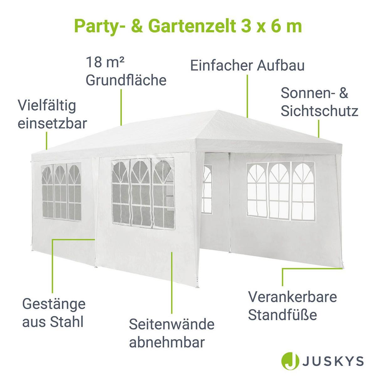 PARTYZELT Gartenzelt weiß 3x6 m - Weiß, Metall (300/250/600cm) - Juskys