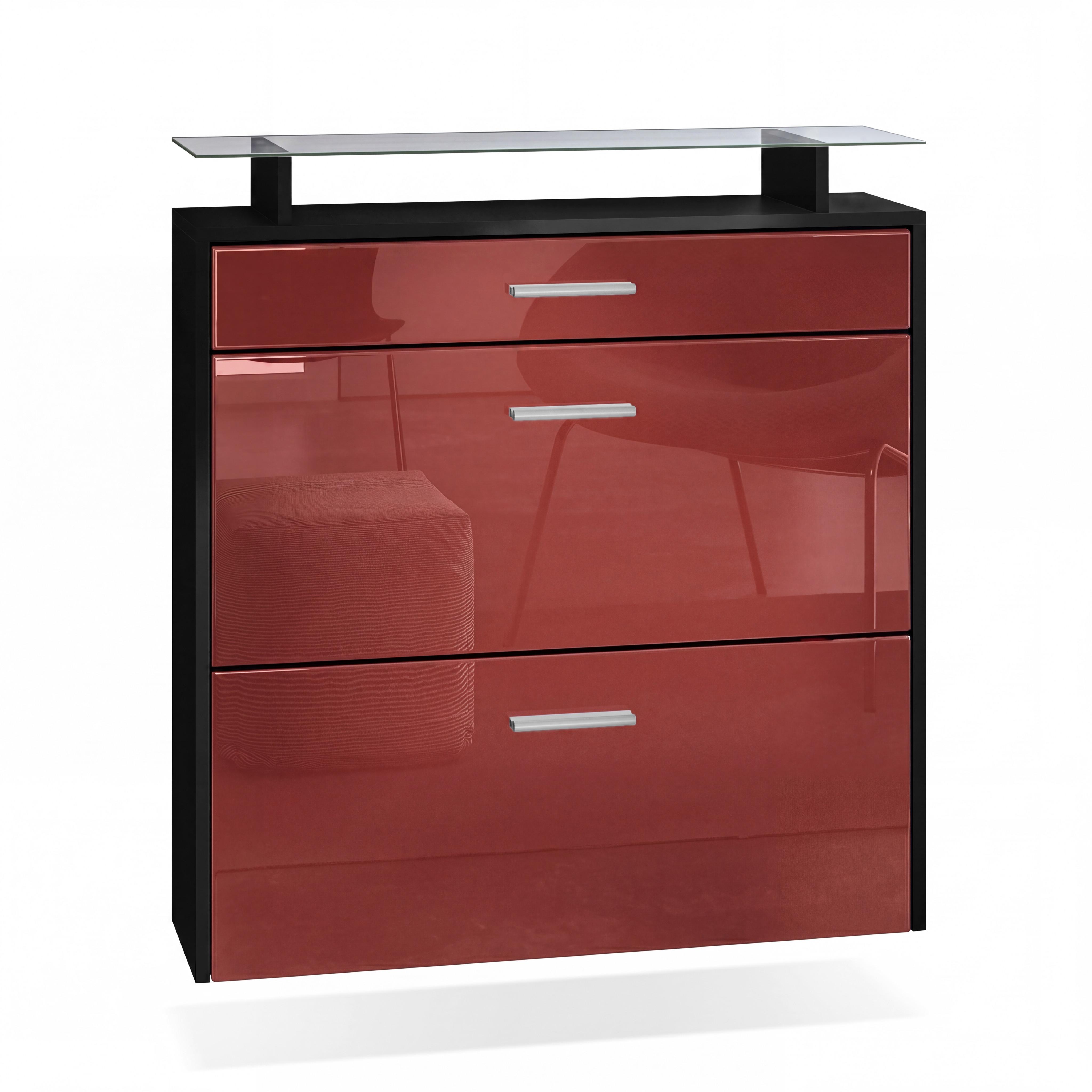 SCHUHSCHRANK Malea Front in Bordeaux Hochglanz - Bordeaux, Holzwerkstoff (89/96/23cm) - Vladon