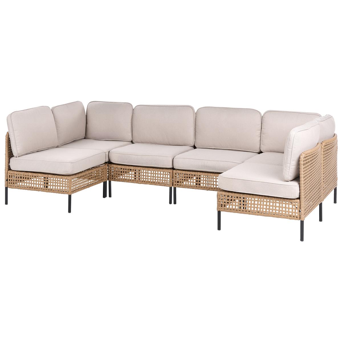 GARTENSOFA in U-Form 6-Sitzer modular Polyrattan Hellbeige Omegana - Beige/Schwarz, Kunststoff (276/80/138cm) - Beliani