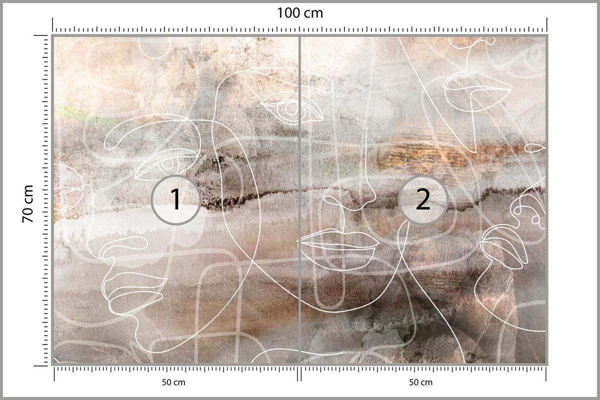 FOTOTAPETE für Wohnzimmer Gesichter Abstraktion 100x70 - Beige/Braun, Papier (100/70cm) - Muralo