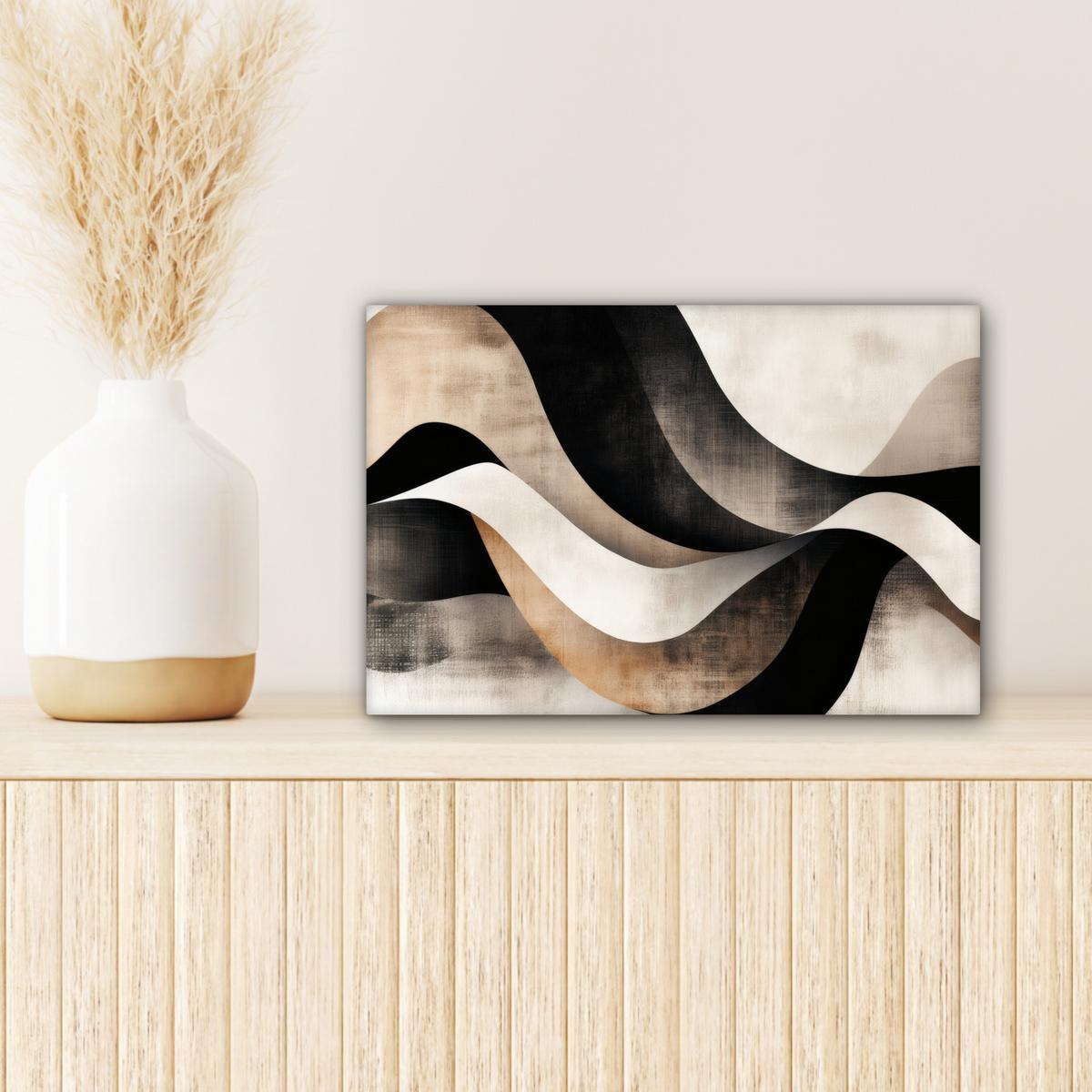 LEINWANDBILD Abstrakt - Wellen - Schwarz - Verwittert Deko Schlafzimmer 30x20 cm - Trüffeleichefarben, Textil (30/20cm) - MuchoWow