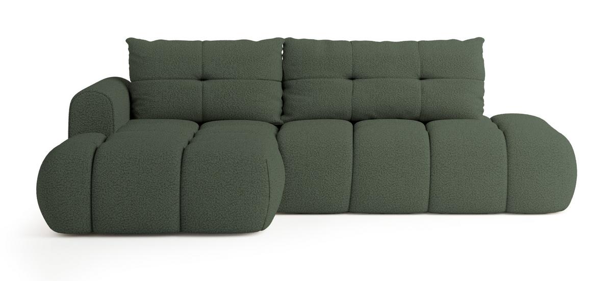 ECKSOFA FLUMA L-S Grün Boucle-Stoff mit Schlaffunktion - Grün, Holz (279/158cm) - MASSENO