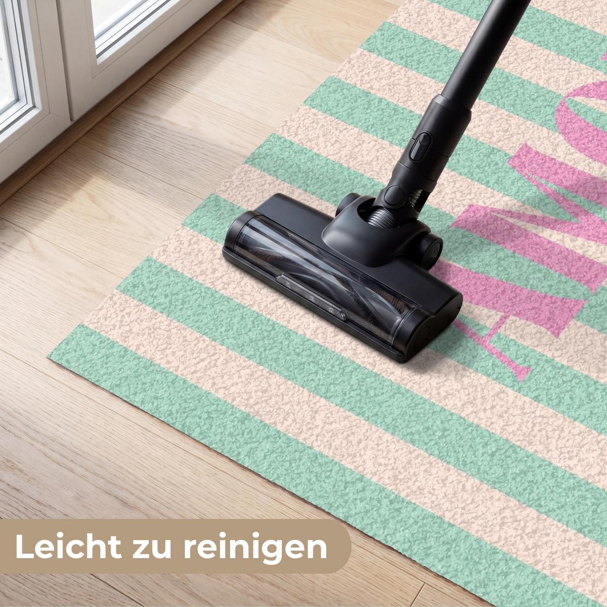 FUSSMATTE Rosa – Grün – Streifen – Amore 120x80 cm - Mintgrün, Kunststoff (120/0.4cm) - MuchoWow