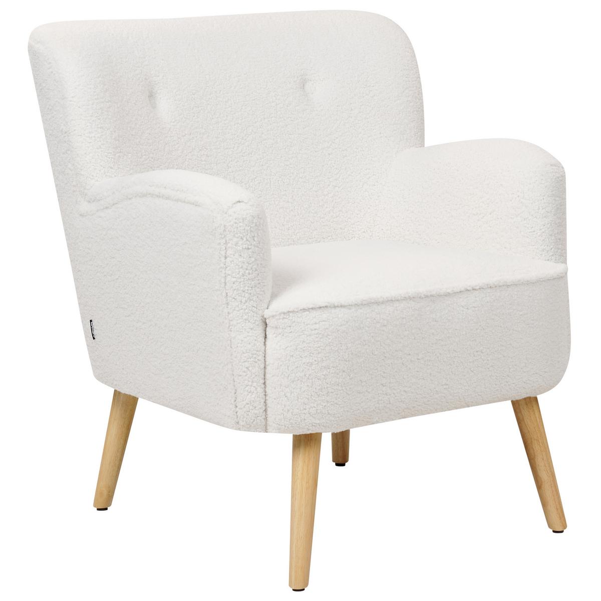 SESSEL Bouclé weiß/hellbraun plus Hocker Tumba - Hellbraun/Weiß, Textil (74/85/79cm) - Beliani