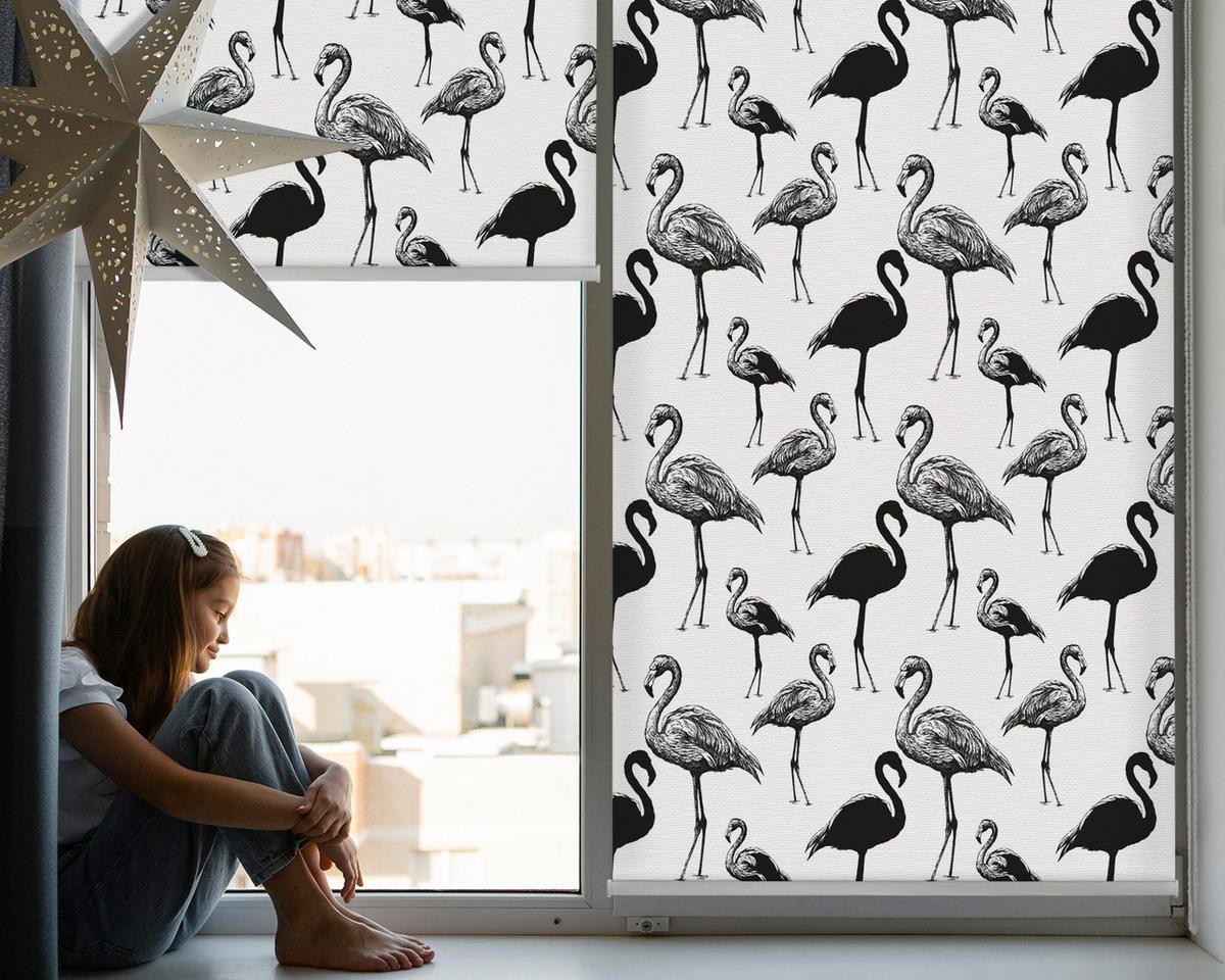 INNENROLLO - Fensterrollo - Rollo - 100x100 cm - Schwarze Flamingos - Schwarz, Kunststoff (100/100/0.5cm) - TULUP
