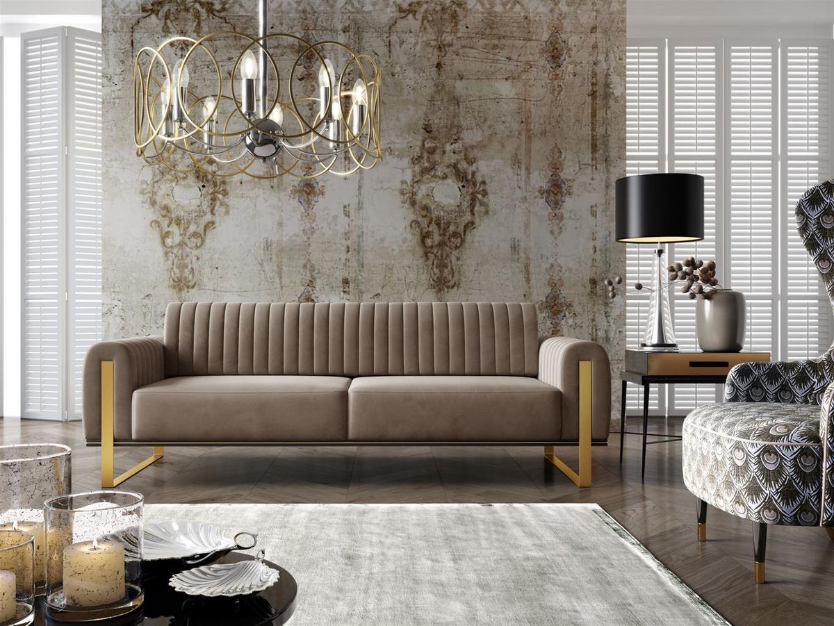 SOFASET Valerie 3-2-1 - Braun, Holzwerkstoff/Textil (228/79/90cm) - Fun Möbel
