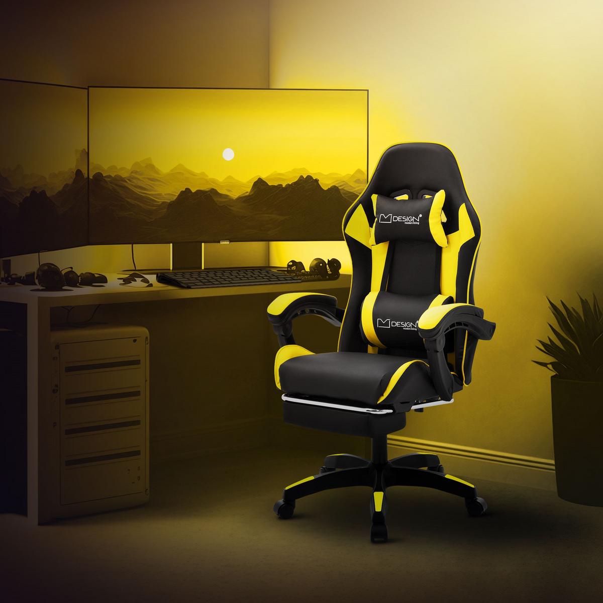 GAMINGSTUHL Schwarz-Gelb aus Kunstleder - Gelb/Schwarz, Kunststoff/Metall (62/119/62cm) - ML-DESIGN