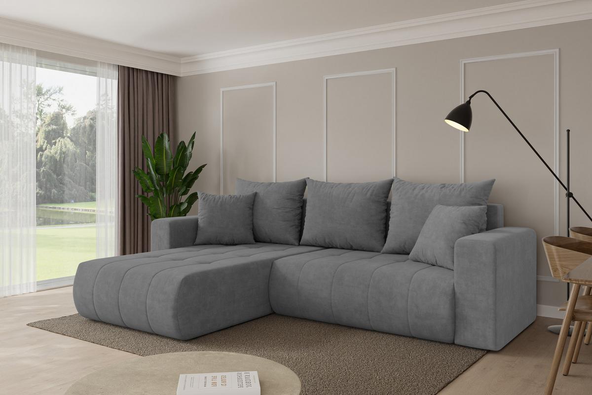 ECKSOFA mit Schlaffunktion Ottomane Links MILA-L 277x194x86 Grau Velours - Taupe/Schwarz, Holzwerkstoff/Kunststoff (277/194cm) - ALTDECOR