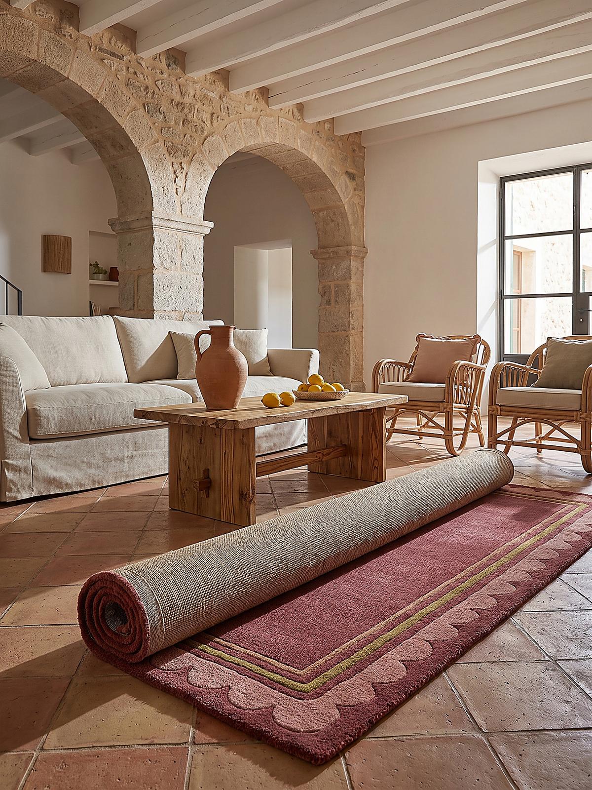 LÄUFER handgetuftet WENSUM, in Beerenrot, Scallop-Bordüre, 80 x 230 cm - Rot, Textil (80/230cm) - KADIMA DESIGN