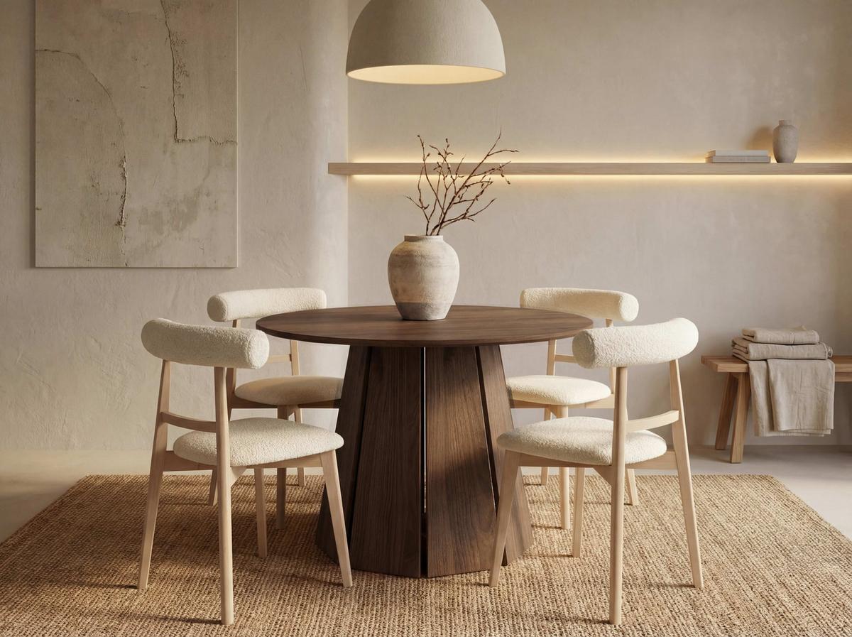 ESSTISCH Lunda rund ausziehbar verlängerbar, Wallnuss Dunkelbraun 120/120/76 cm - Walnussfarben/Schwarz, Holzwerkstoff (120/120/76cm) - WFL GROUP