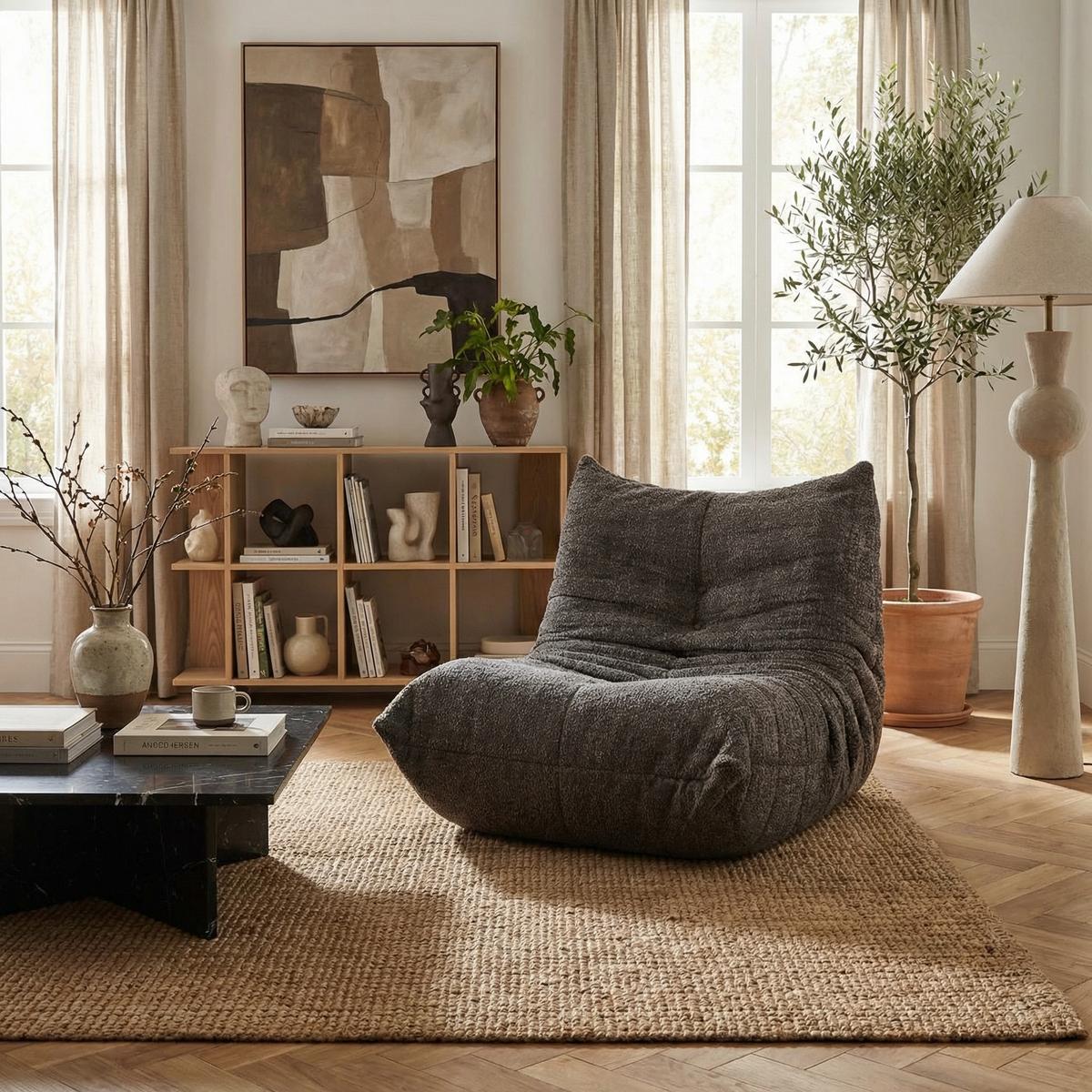 SITZSACK Ergonomischer aus Chenille & Memory-Schaum, Montagefrei - Grau, Textil (94/71/101cm) - Urban Meuble