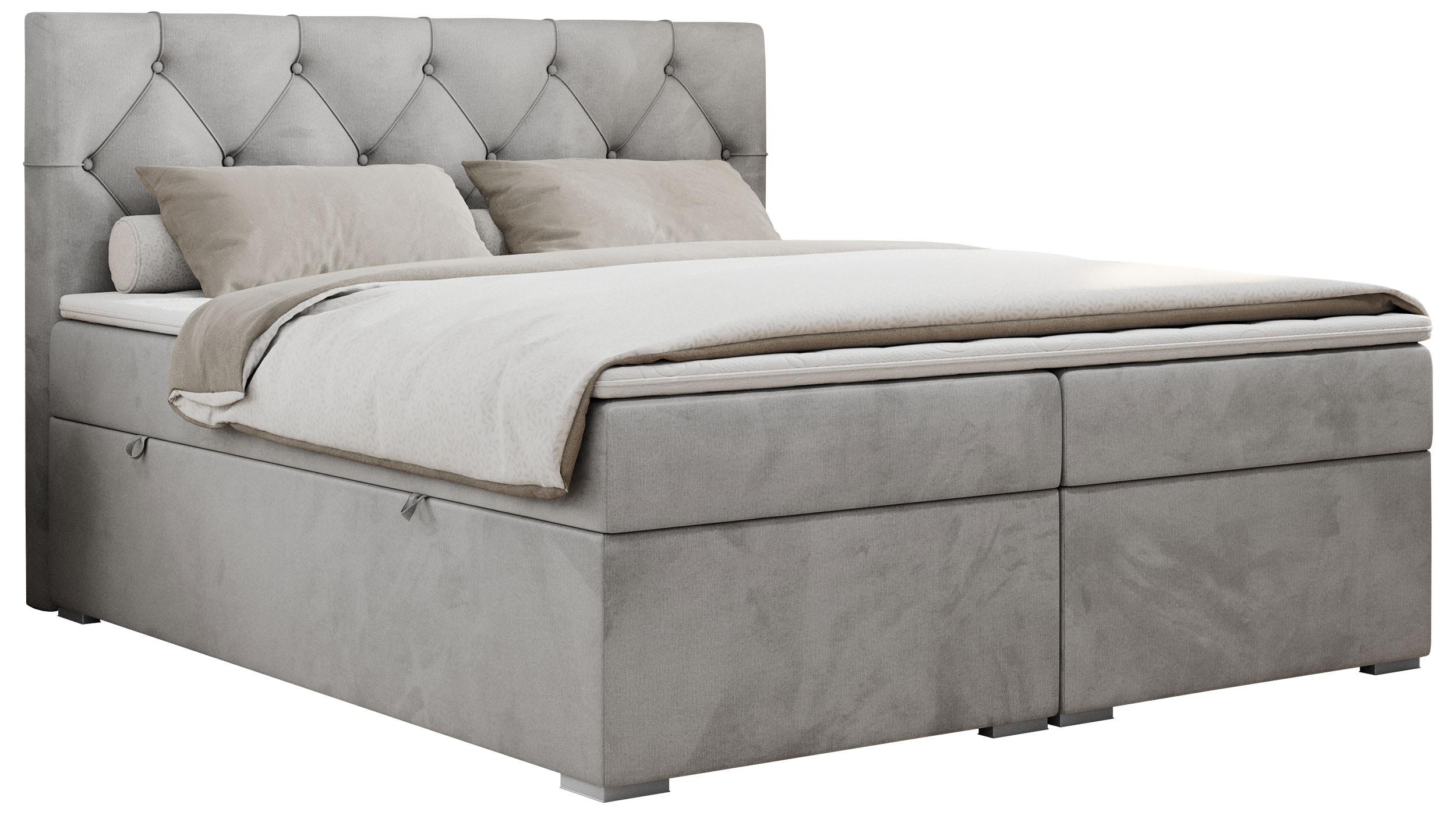 BOXBETT ALDA 140/200 Hellgrau Velvet - H3 - Hellgrau, Holz/Textil (140/200cm) - MKS