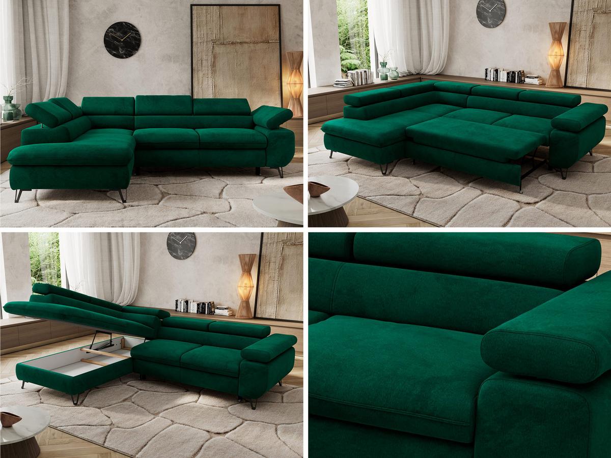ECKSOFA PABLO L Dunkelgrün Velvet - Links Seite mit Visco Topper - Dunkelgrün/Schwarz, Textil/Metall (208/273cm) - MKS