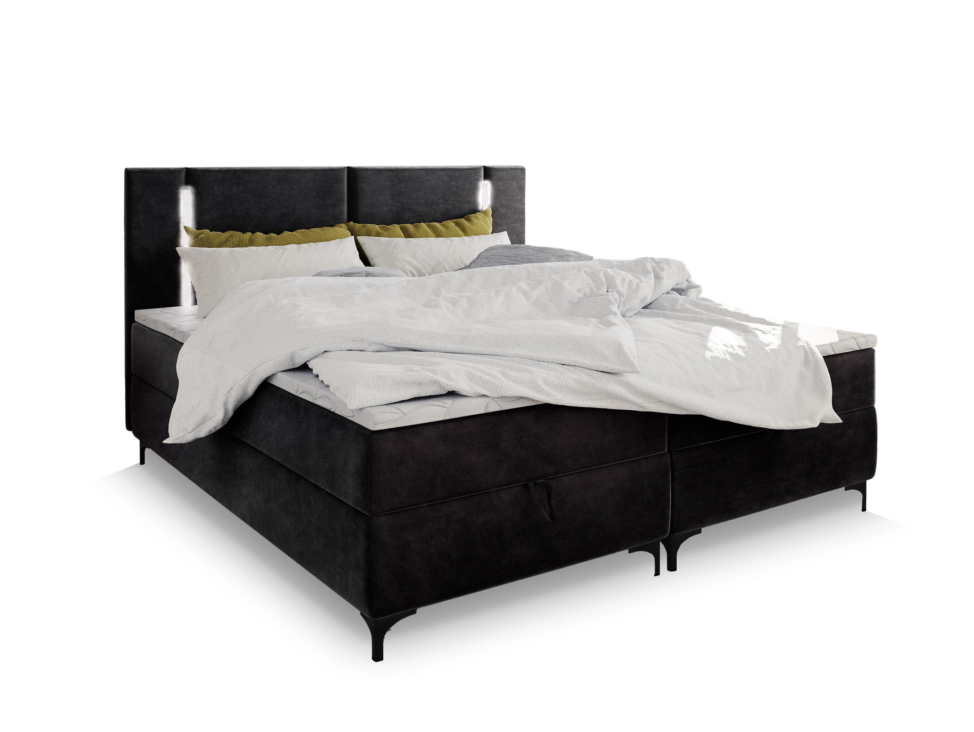 BOXBETT ALBA 180x200 cm mit Matratze und Topper - Schwarz - Schwarz, Holz (180/200cm) - MASSENO
