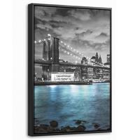 LEINWAND Bilder mit Rahmen - New York - Skyline - Stadt - Blau - 40x60 - Blaugrau, Textil (40/60cm) - MuchoWow