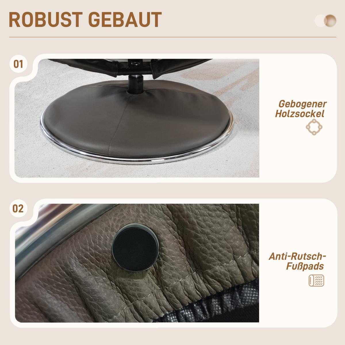 RELAXSESSEL mit Hocker, Fernsehsessel mit Liegefunktion, Wippfunktion Grau - Schwarz/Grau, Leder/Kunststoff (95/107/81cm) - HOMCOM