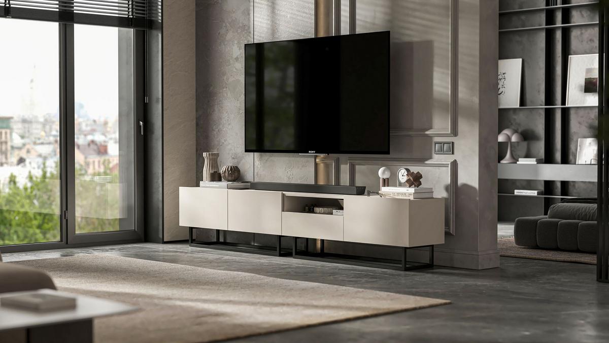 TV-SCHRANK Enjoy Kaschmir matt mit Metallrahmen Schublade 120 cm - Kaschmir/Schwarz, Holzwerkstoff/Metall (120/46/35cm) - Meble Lindner