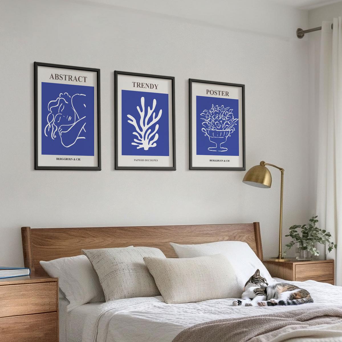 BILDER SET 3er Set - 40x60 cm Schwarzer Rahmen - Stilvolle blaue Poster - Schwarz, Kunststoff (40/60cm) - TULUP