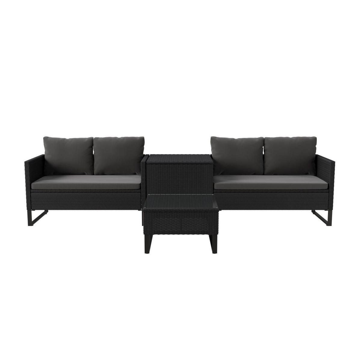 LOUNGEGARNITUR Santorini schwarz / grau - Schwarz, Kunststoff/Metall - Juskys