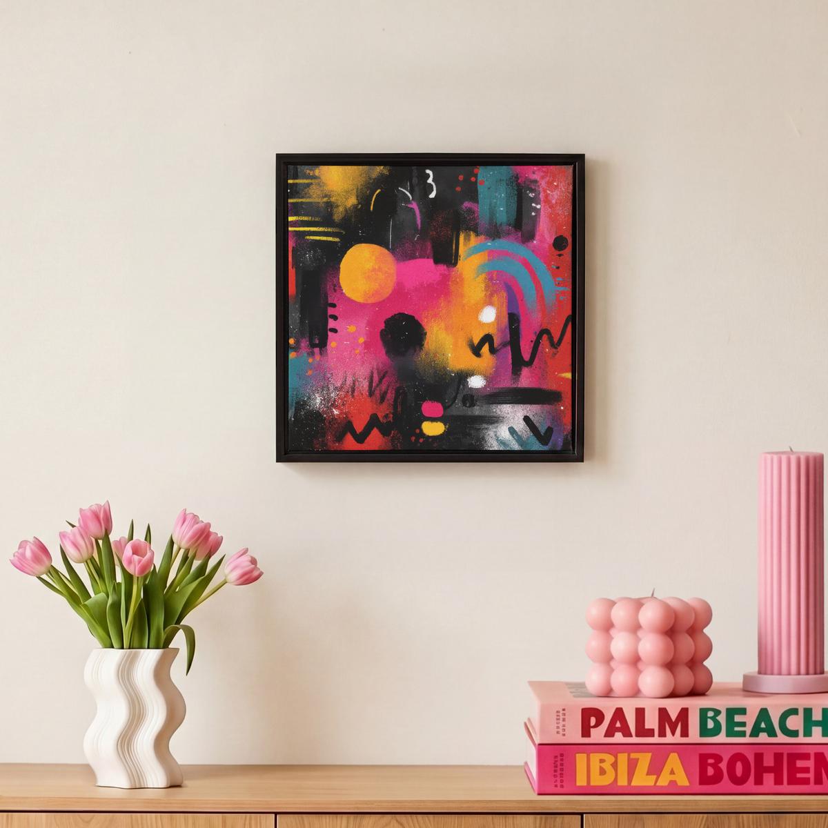 LEINWAND Bilder mit Rahmen - Farbflächen - Formen - Bunt - Abstrakt - 20x20 - Pink, Textil (20/20cm) - MuchoWow