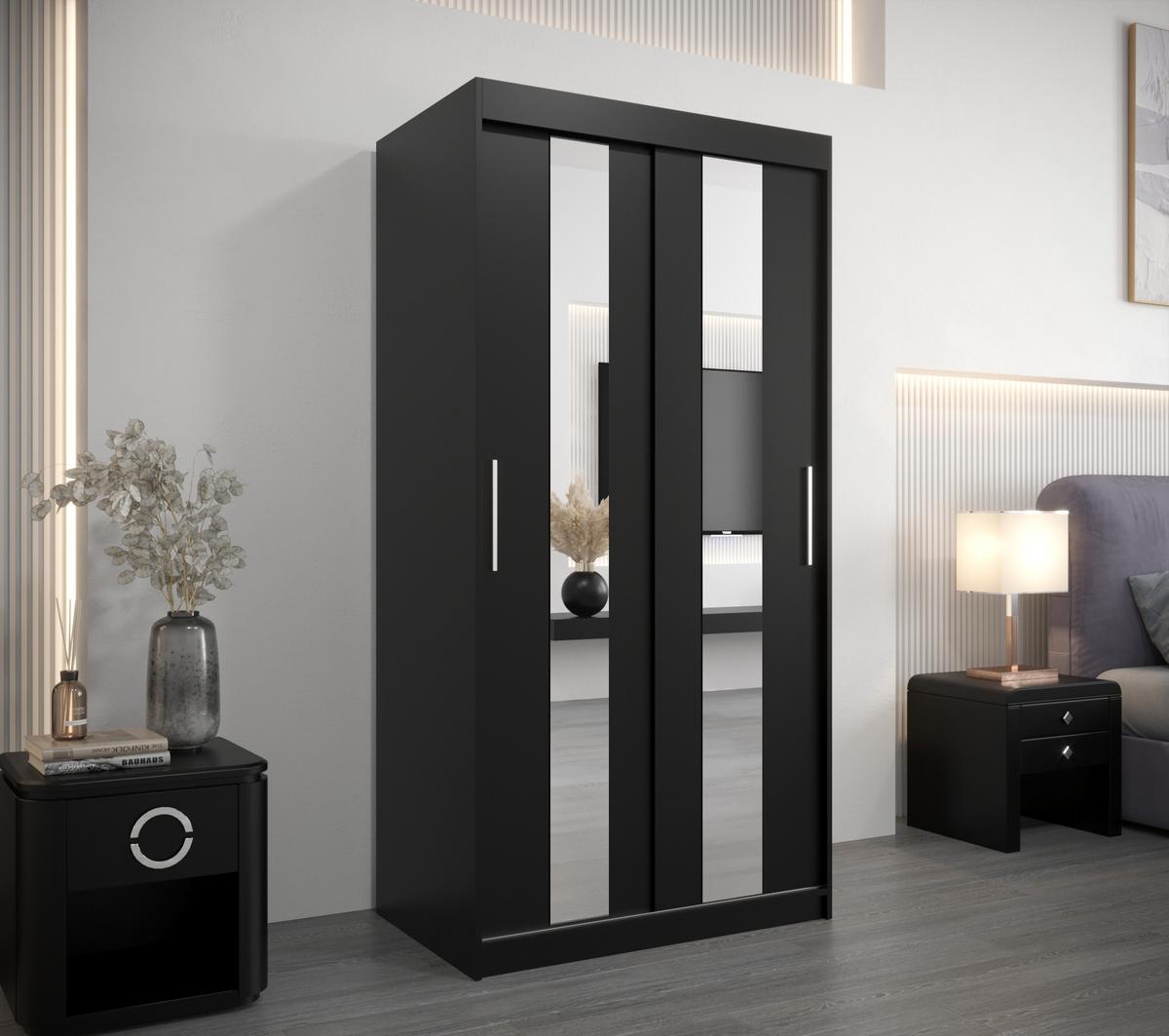 SCHWEBETÜRENSCHRANK 200/100/62 2-türig - Silberfarben/Schwarz, Holz/Kunststoff (100/200/62cm) - MÖBEL KRYSPOL