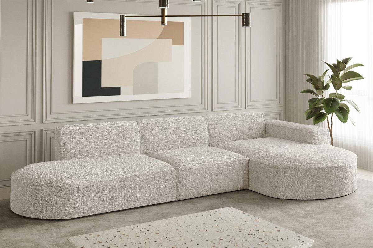 ECKSOFA Ottomane Palma Ascot Bukla - Beige, Holzwerkstoff/Textil (296/165cm) - Fun Möbel