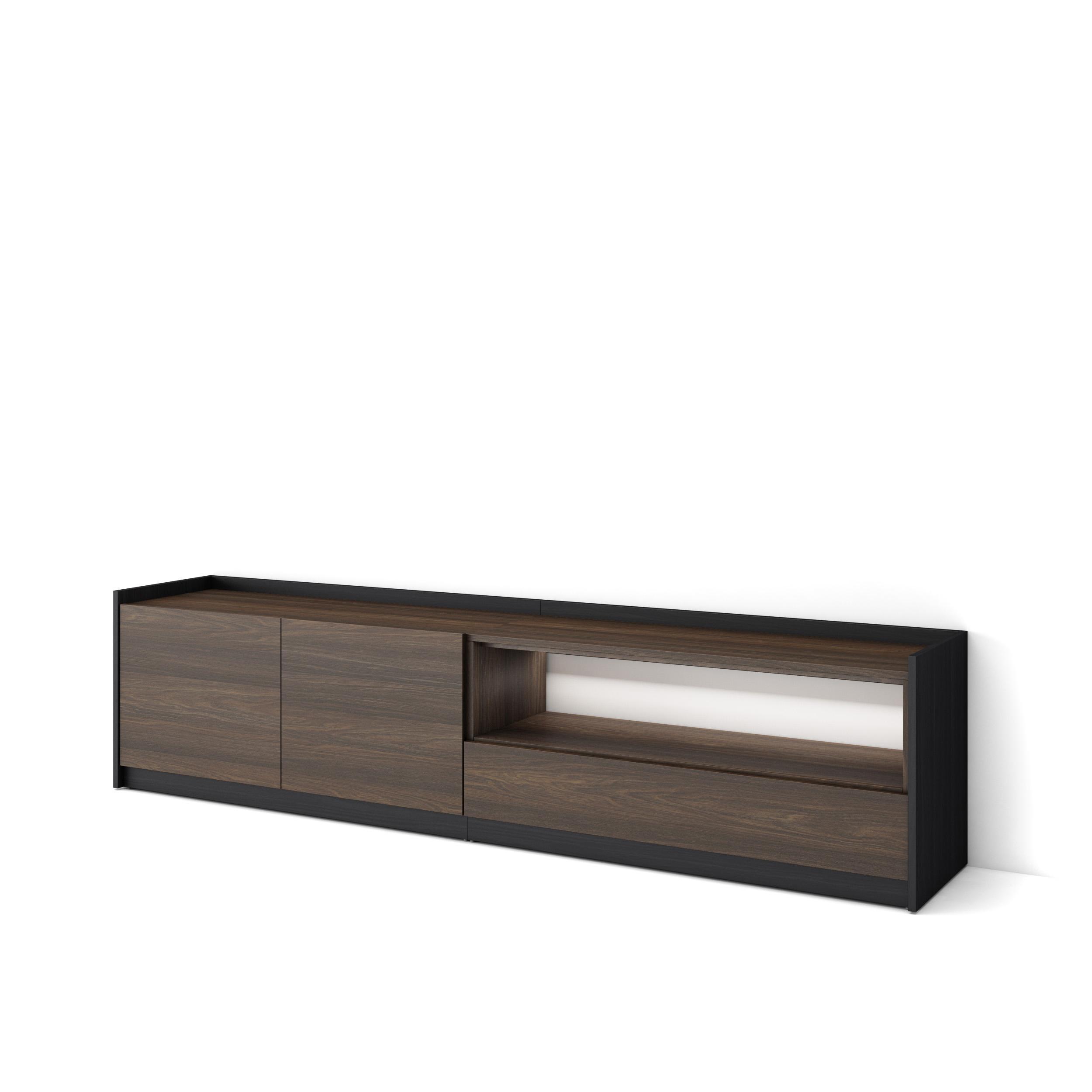 LOWBOARD, Dunkler Eiche und Schwarz, 207/37/50cm, mit Led - Dunkelbraun, Holzwerkstoff (207/50/37cm) - Skraut Home