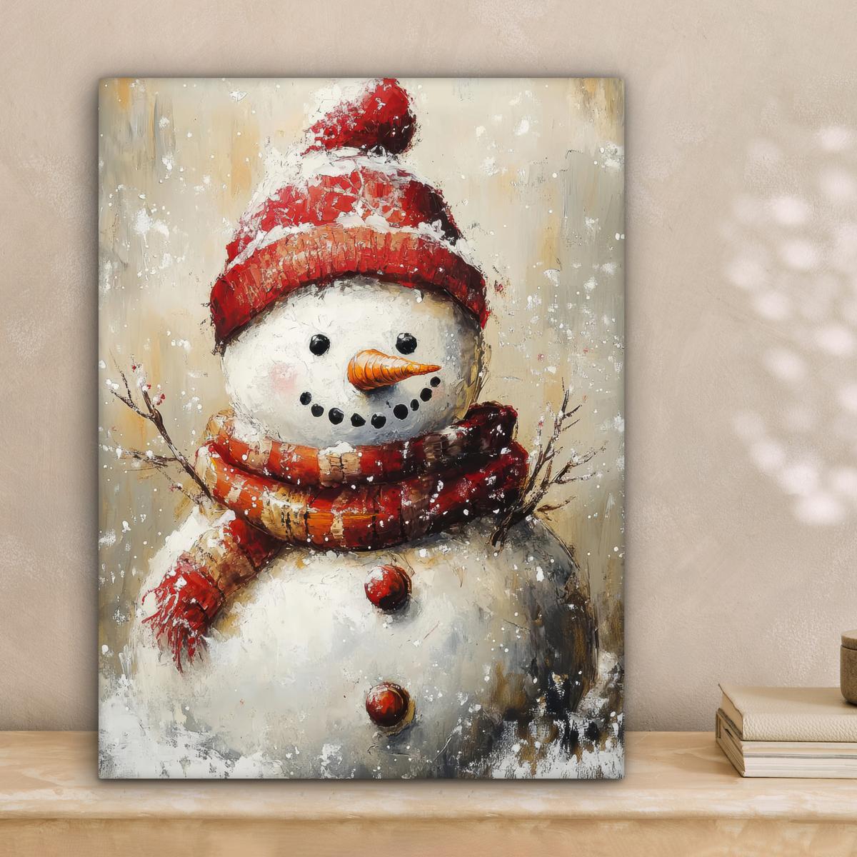 LEINWANDBILD Schneemann - Winter - Schnee - Beige Room Decor 30x40 cm - Weiß, Textil (30/40cm) - MuchoWow