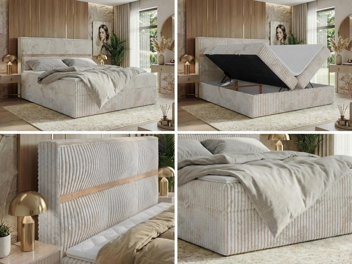 BOXBETT ORVO 200/200 - Beige Cord - Topper Visco - H3 - Beige/Schwarz, Kunststoff/Textil (200/200cm) - MKS