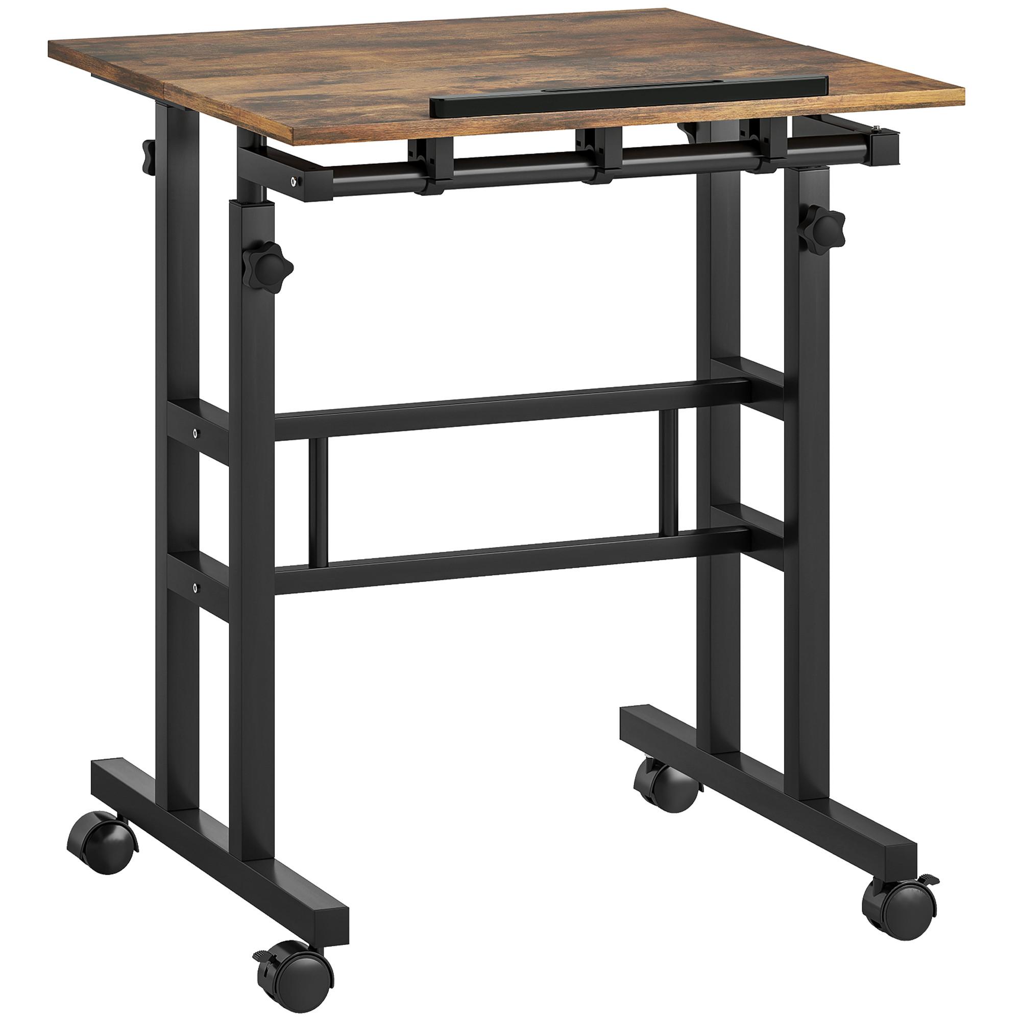 SCHREIBTISCH Höhenverstellbar Küchentisch mit Regal Rollen Rustikal Braun - Schwarz/Braun, Holzwerkstoff/Metall (60/60/120cm) - HOMCOM