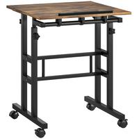 SCHREIBTISCH Höhenverstellbar Küchentisch mit Regal Rollen Rustikal Braun - Schwarz/Braun, Holzwerkstoff/Metall (60/60/120cm) - HOMCOM