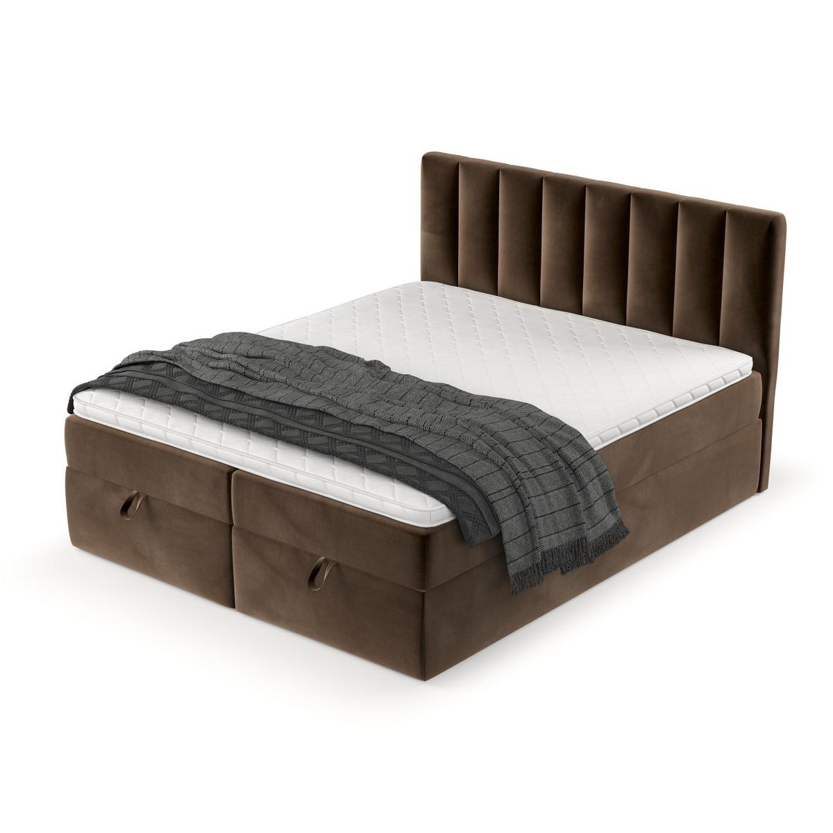 BOXBETT Lusso 160/200 cm Braun im Kronos Stoff - Schwarz/Braun, Holz/Holzwerkstoff (160/200cm) - AltaBeds