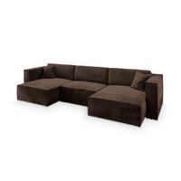 WOHNLANDSCHAFT SARMO M Braun Velours-Stoff mit Schlaffunktion - Braun/Grau, Holz/Kunststoff (347/70/148cm) - MASSENO